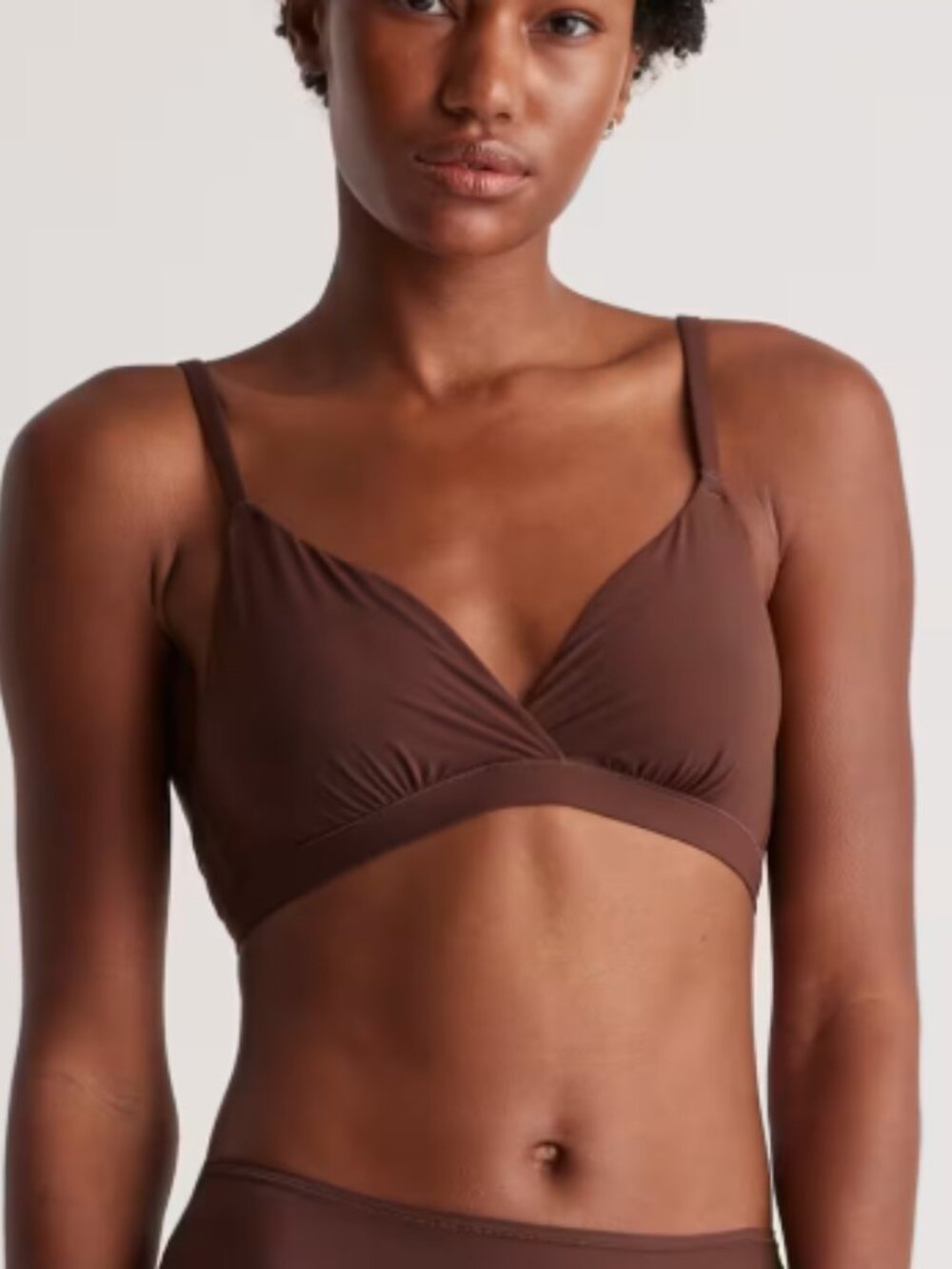 Quince Second Skin Crossover Bralette (2-pack) Cocoa S NEW
